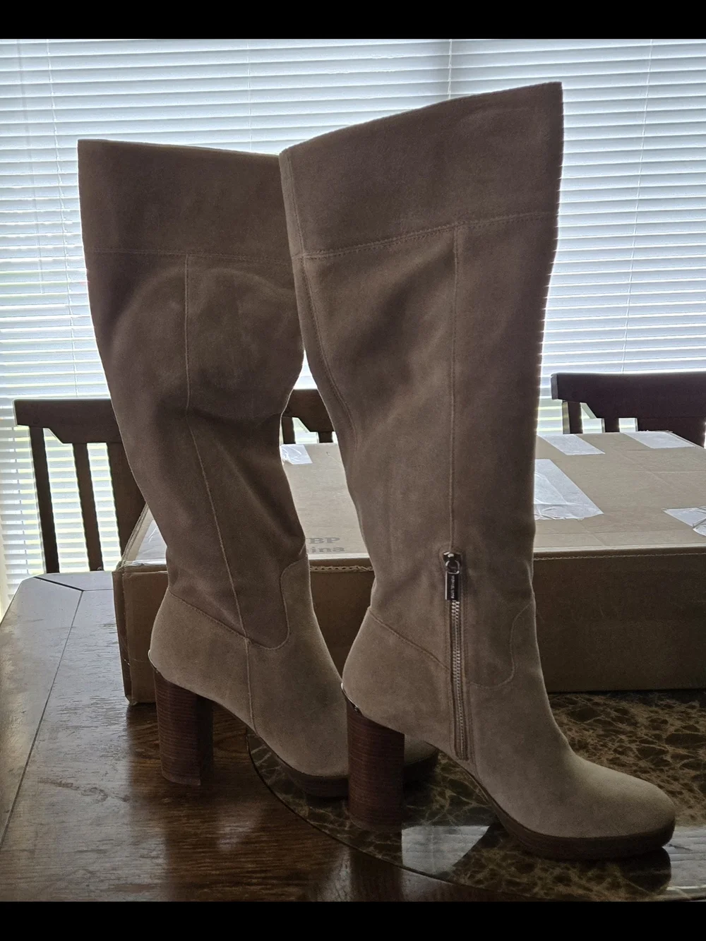 Michael Kors Taupe Suede Over-the-Knee Boots w/ Brown Stacked 3½